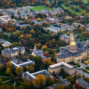 Aerial tilt-shift view of campus